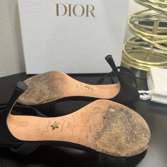 Christian Dior Dway Embroidered Logo Sandal Heel Satin Black 39.5 - Picture 9 of 10